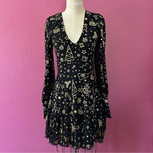 Black and Gold Patterned Women's Dress
